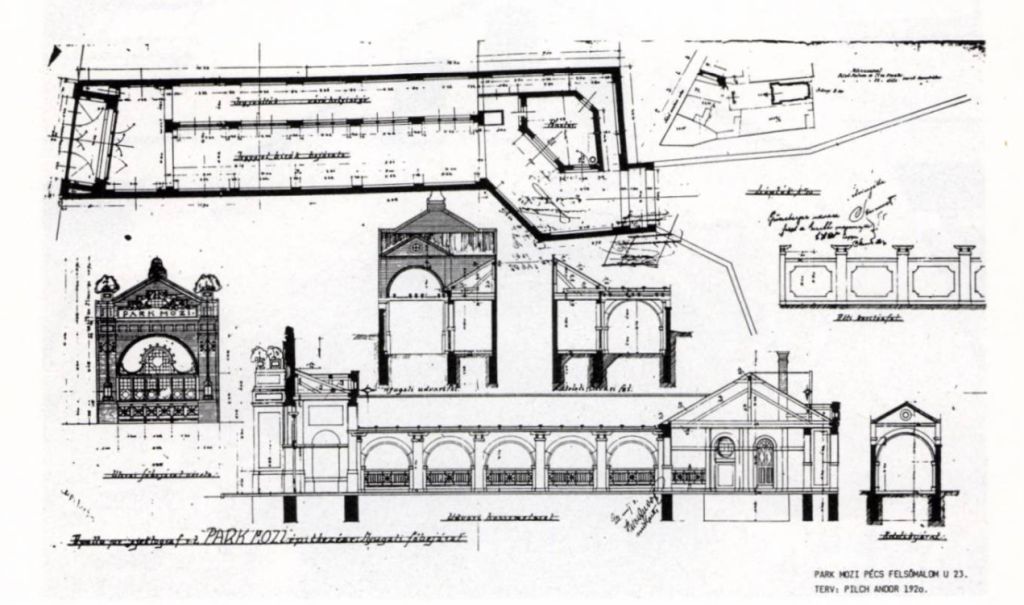 A Park Mozi épületének eredeti, Pilch Andor-féle terve 1920-ból. Baranyai Művelődés 1. sz. (1987)