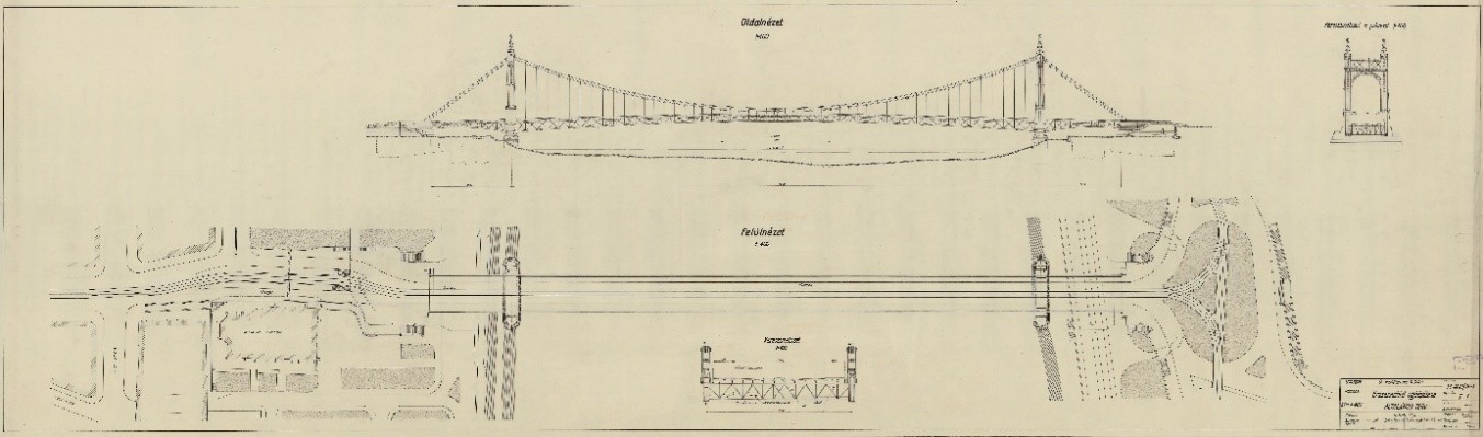 Az eredeti Erzsébet híd terve - Dokumentációs Központ/Tervtár/UVATERV gyűjtemény