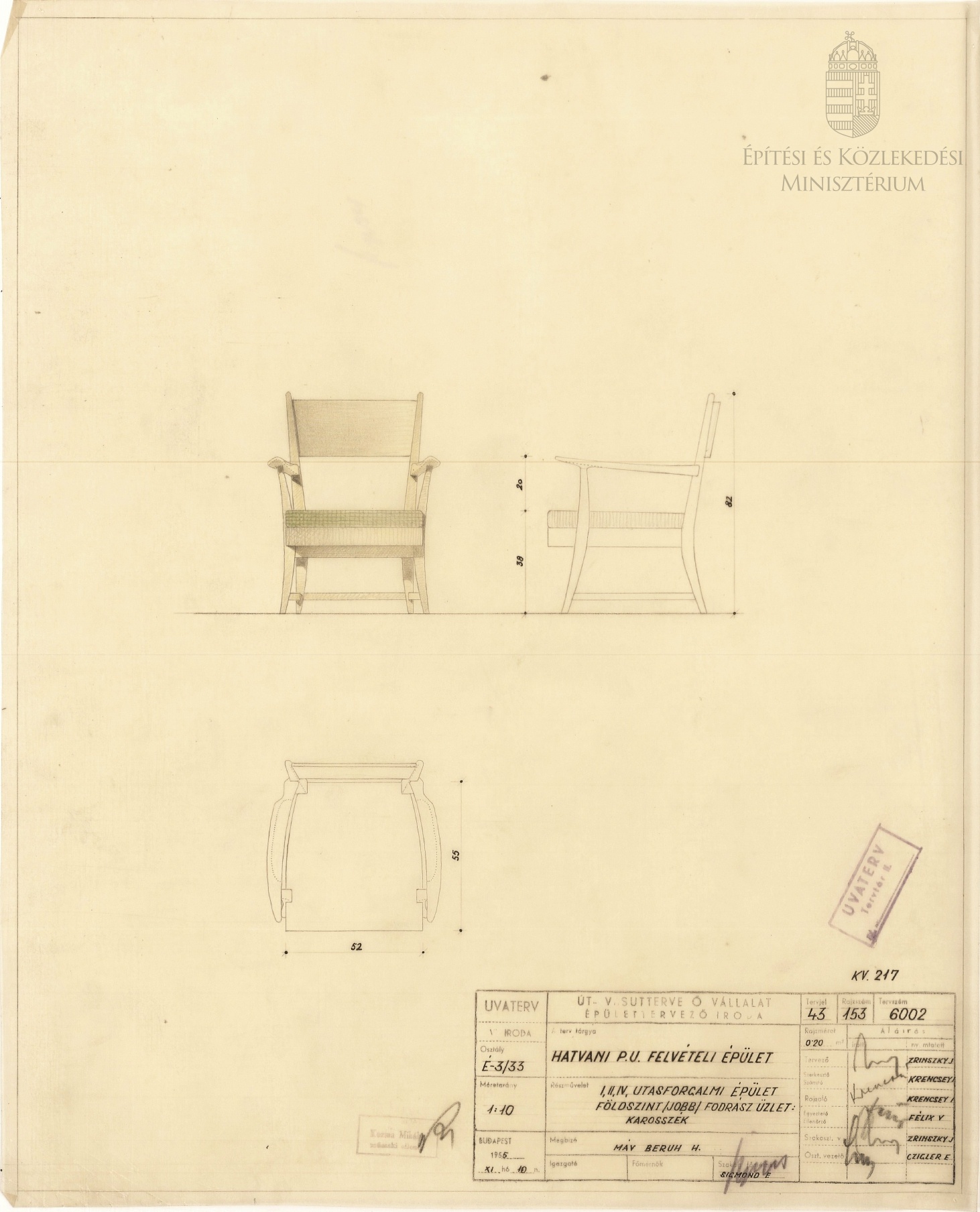 A hatvani pályaudvar utasforgalmi épületének földszintjén kialakított kozmetikai szalon berendezésének részlettervei, 1955. UVATERV. 153_I-II-IV. – Dokumentációs Központ/Tervtár/UVATERV gyűjtemény