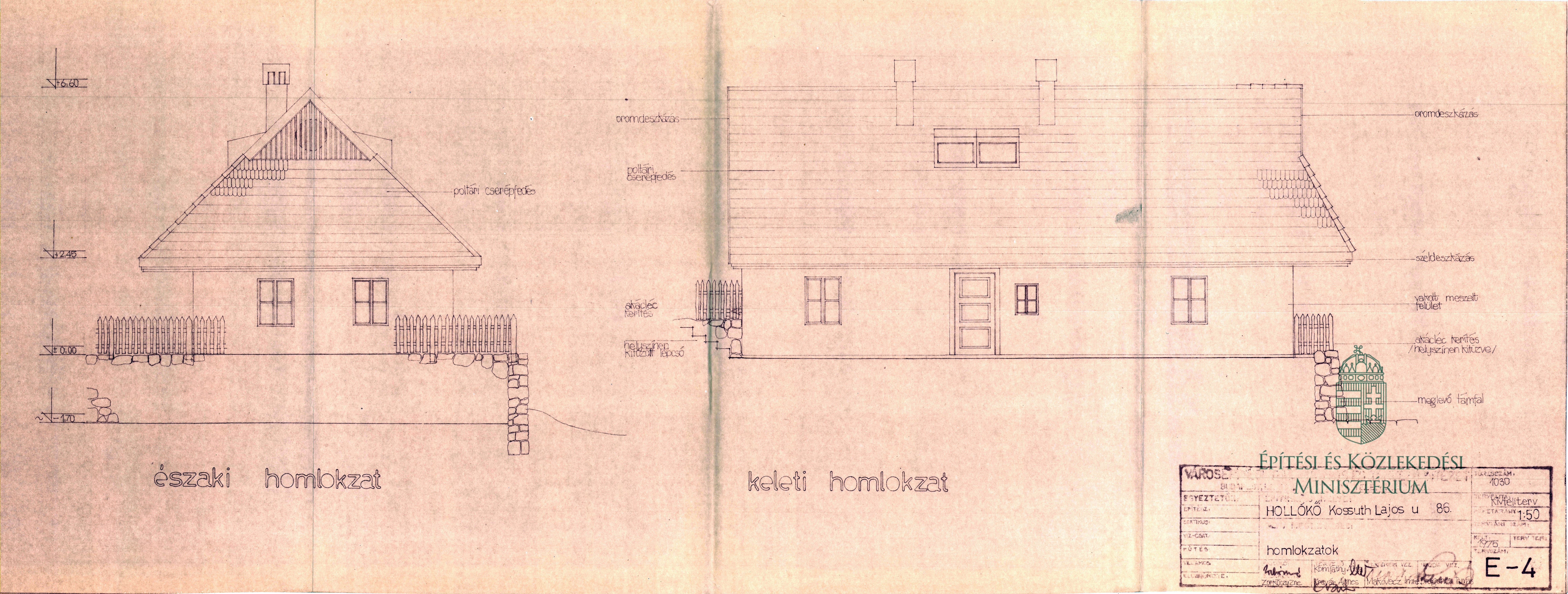 Hollókő, Kossuth Lajos u. 86., homlokzati terv– Dokumentációs Központ/Tervtár/VÁTI gyűjtemény