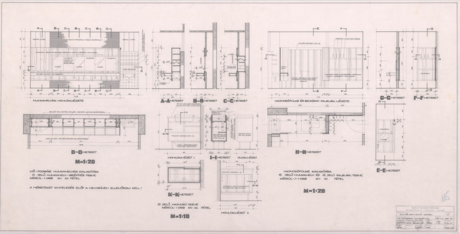 600 fős soproni SZOT-üdülő női fodrászat munkahelyei, 1968. GYŐRITERV. BÉ-25. – Dokumentációs Központ/Tervtár/GYŐRITERV gyűjtemény